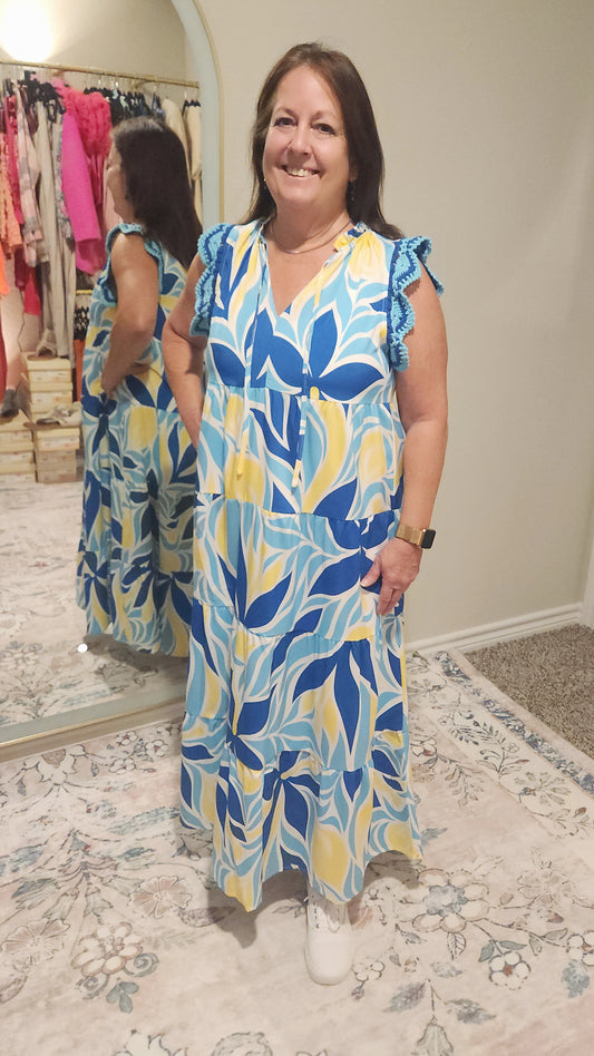 Boho Elegance Printed Tiered A-Line Maxi Dress