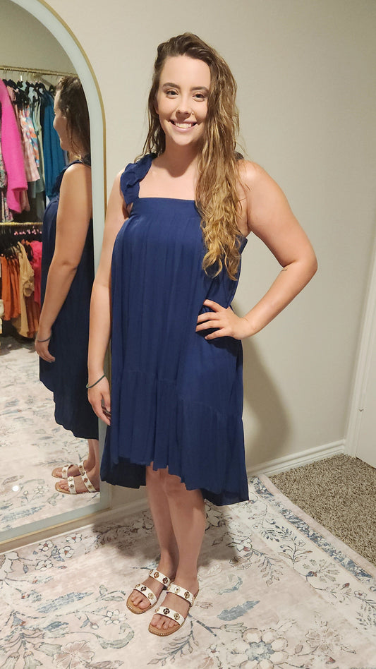 Breezy Elegance Hi-Low Midi Dress – Navy