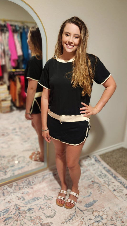 Colorblock Drop Shoulder Skort Set