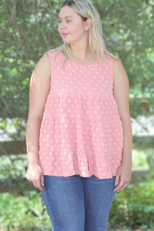 Peach Babydoll Tank with Bubble Details