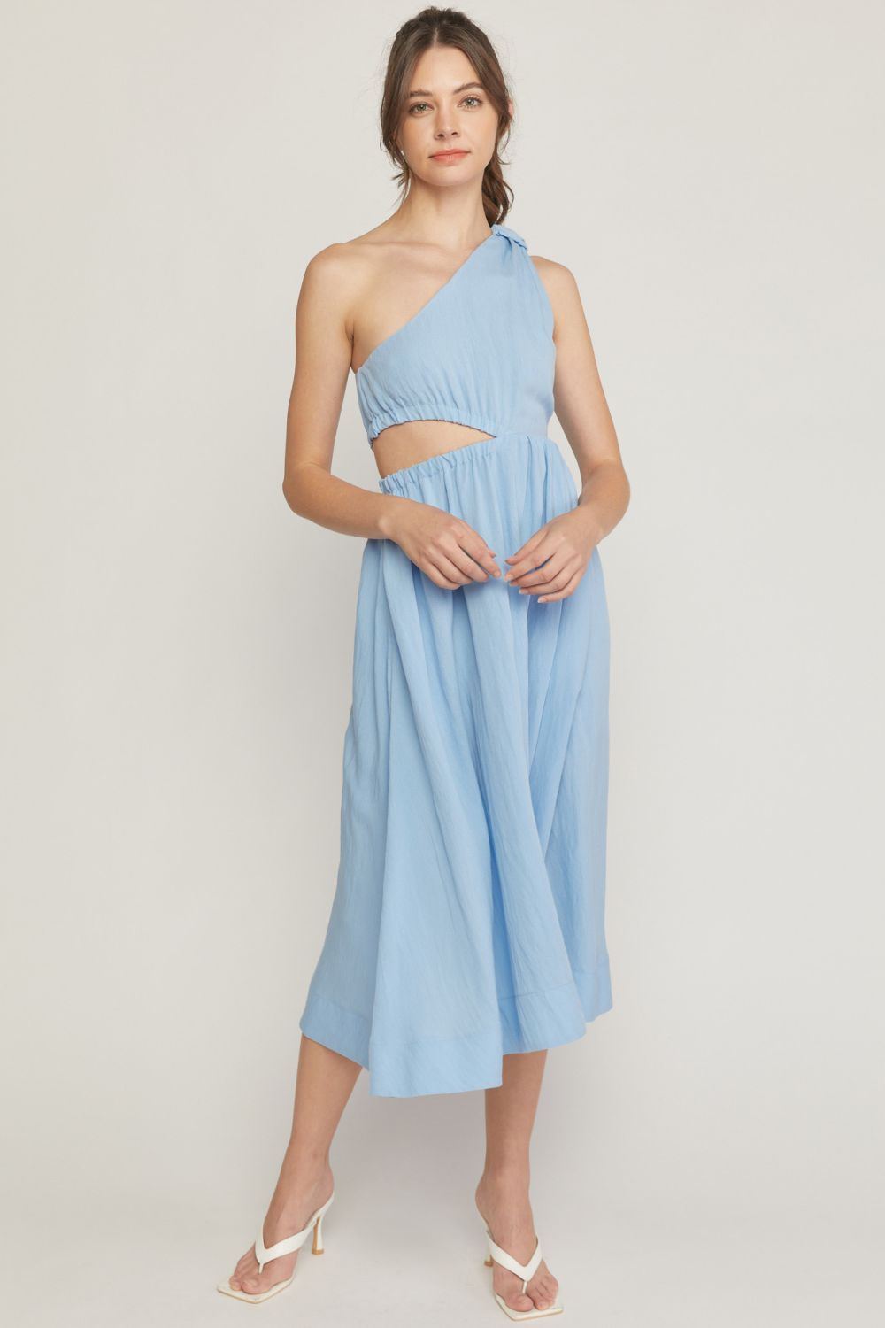 Pastel Blue One Shoulder Dress with Cut-out