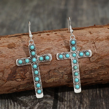 Cross Earrings with Artificial Turquoise Details