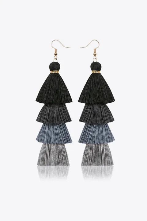 Black to Grey Four-Layer Tassel Earrings