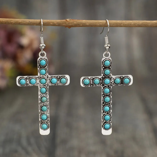 Cross Earrings with Artificial Turquoise Details