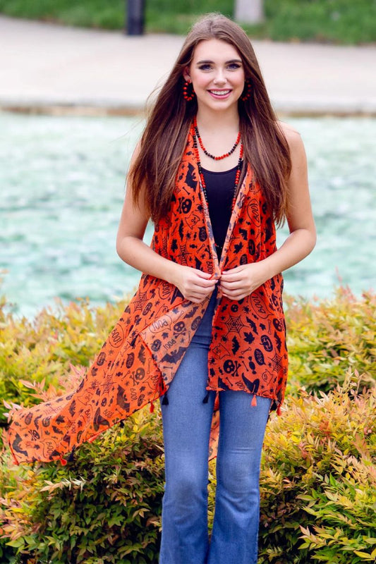 A TOUCH OF HALLOWEEN FESTIVE VEST IN ORANGE - One Size Fits All