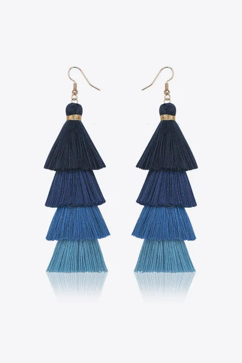 Navy to Royal Four-Layer Tassel Earrings