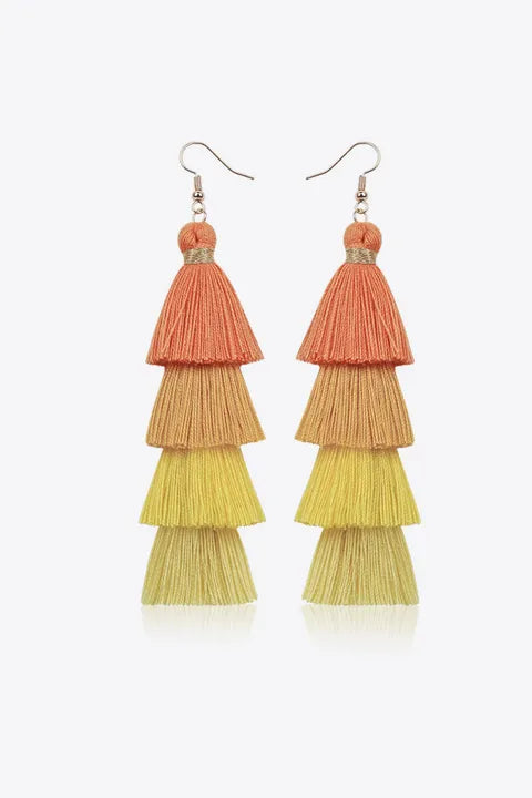 Orange to Yellow Four-Layer Tassel Earrings