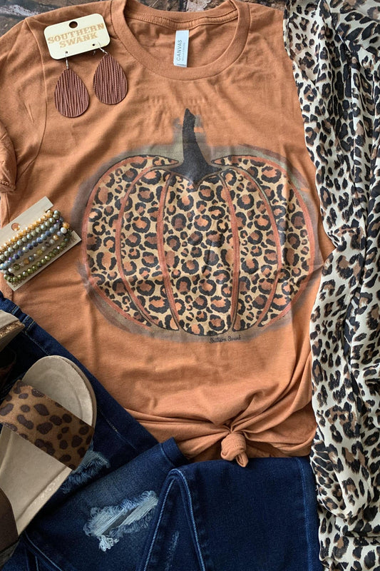 Leopard Autumn Pumpkin Graphic T-Shirt