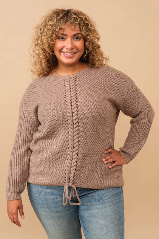 Elevate Your Wardrobe with a Stylish Mocha Sweater featuring Chic Braided Details