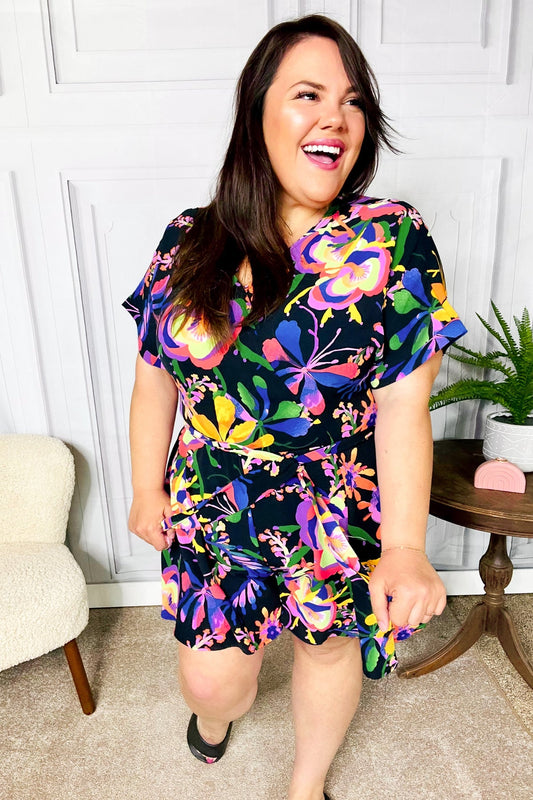 Live For Today Black Floral Surplice Woven Romper