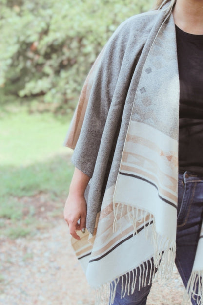 Grey Multi Aztec Printed Shawl Cardigan