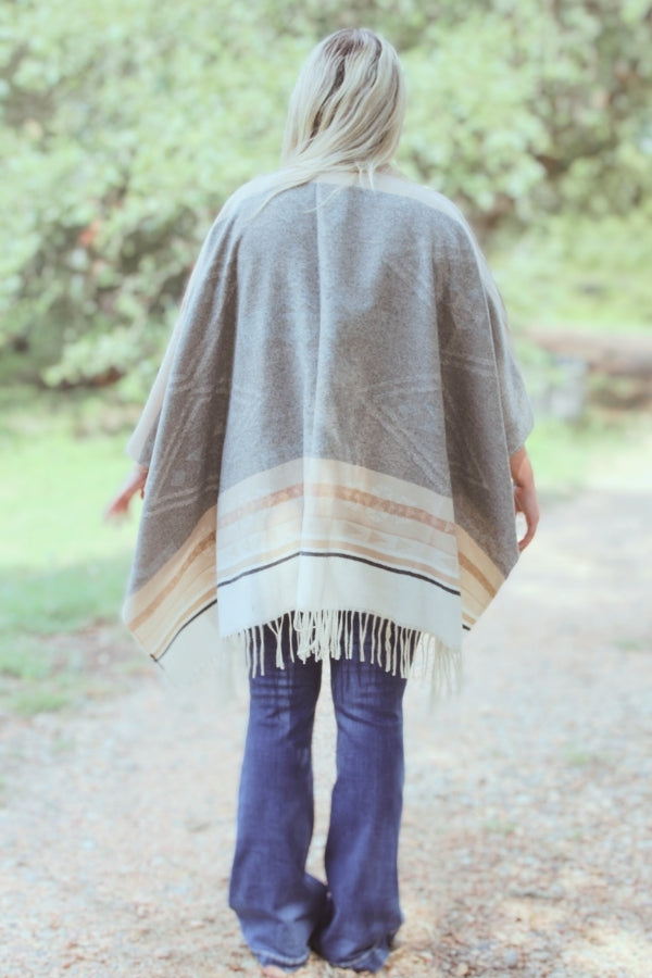 Grey Multi Aztec Printed Shawl Cardigan