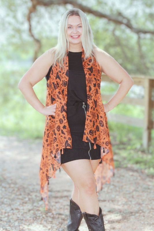 A TOUCH OF HALLOWEEN FESTIVE VEST IN ORANGE - One Size Fits All