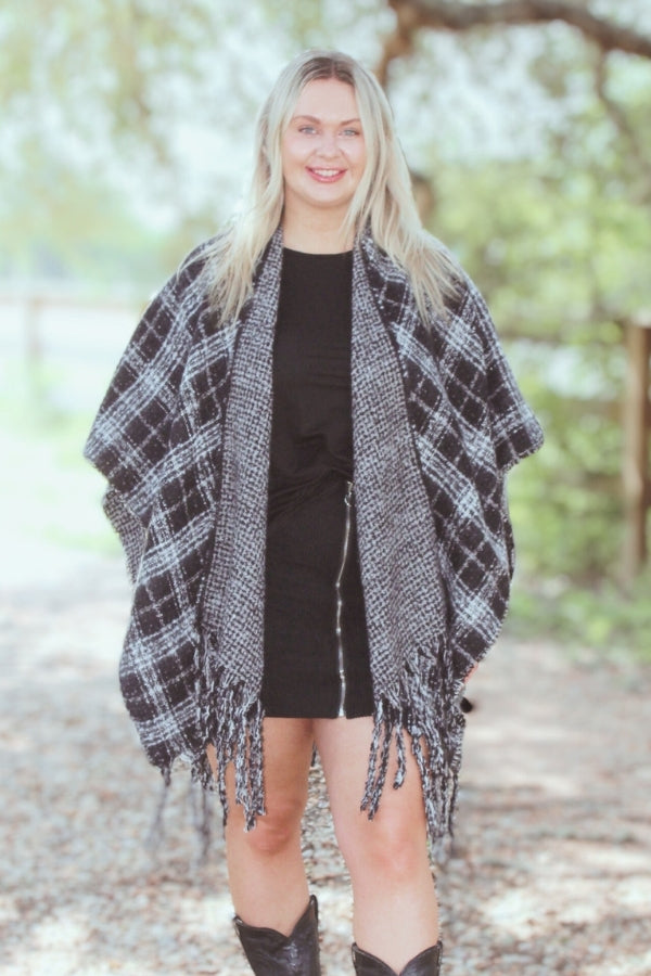 Black Plaid Printed Reversible Cardigan