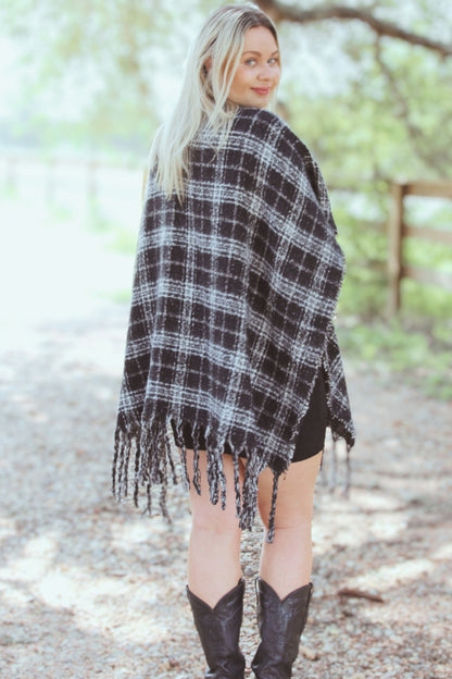 Black Plaid Printed Reversible Cardigan