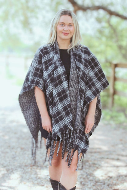 Black Plaid Printed Reversible Cardigan