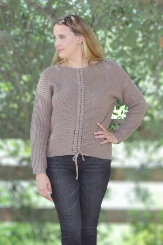 Elevate Your Wardrobe with a Stylish Mocha Sweater featuring Chic Braided Details