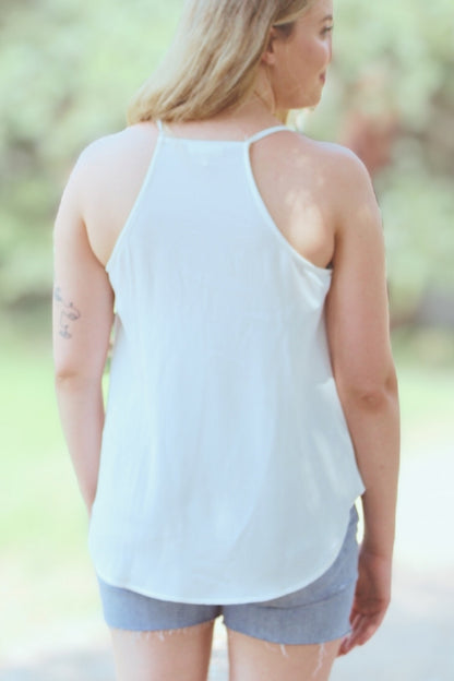 White Spaghetti Strap Tank with Ruffle Details