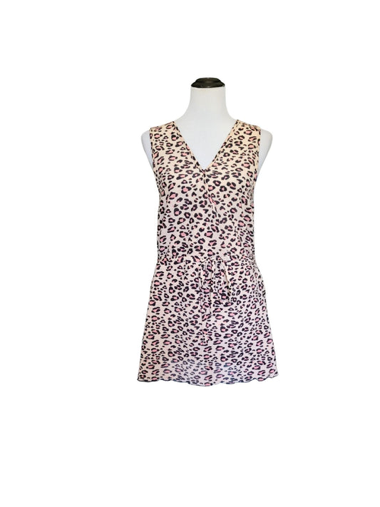 V NECK CHEETAH TOP WITH TIE WAIST DETAIL