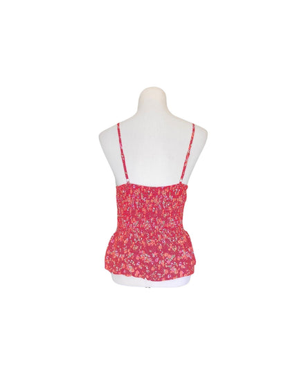 RED SMOCKED FLORAL TANK TOP