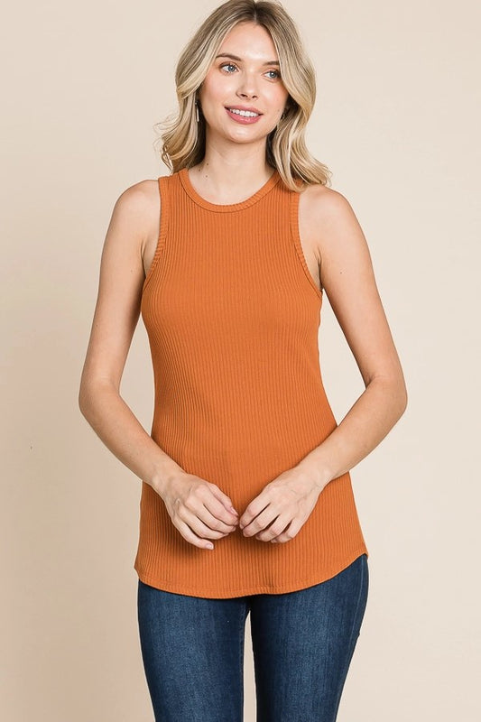 PERFECT FOR LAYERING CREW NECK TANK-SPICY CAMEL