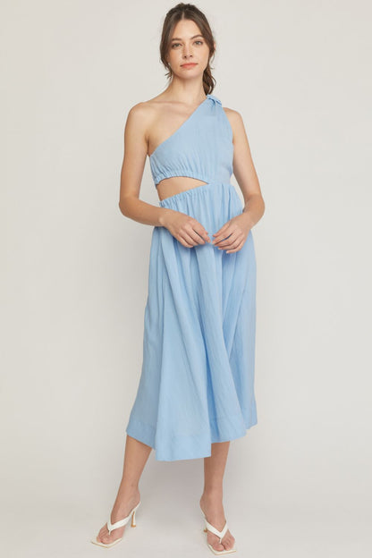 Pastel Blue One Shoulder Dress with Cut-out