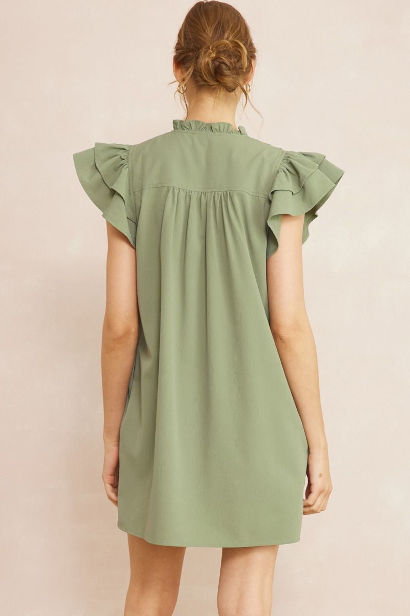 Stunning V-Neck Mini Dress with Ruffle Overlay - A Solid Must-Have - Artichoke
