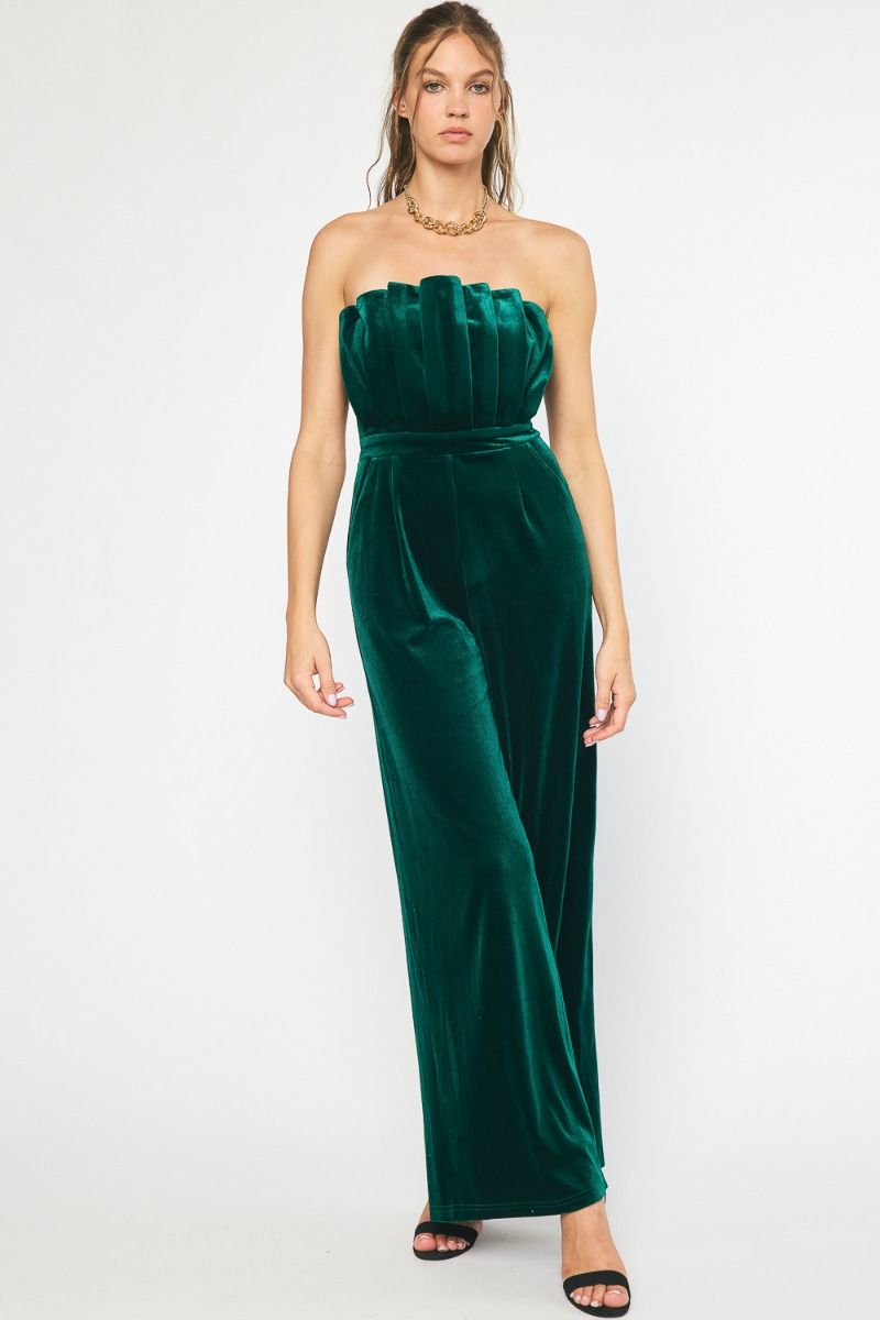 Turn Heads with our Emerald Velvet Sleeveless Pant Romper - Stylish, Elegant, and Versatile!