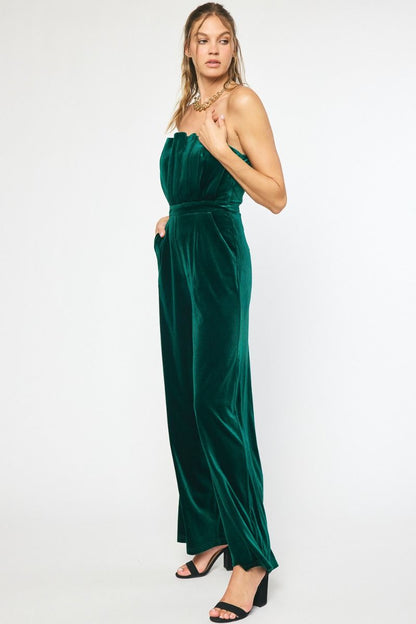 Turn Heads with our Emerald Velvet Sleeveless Pant Romper - Stylish, Elegant, and Versatile!