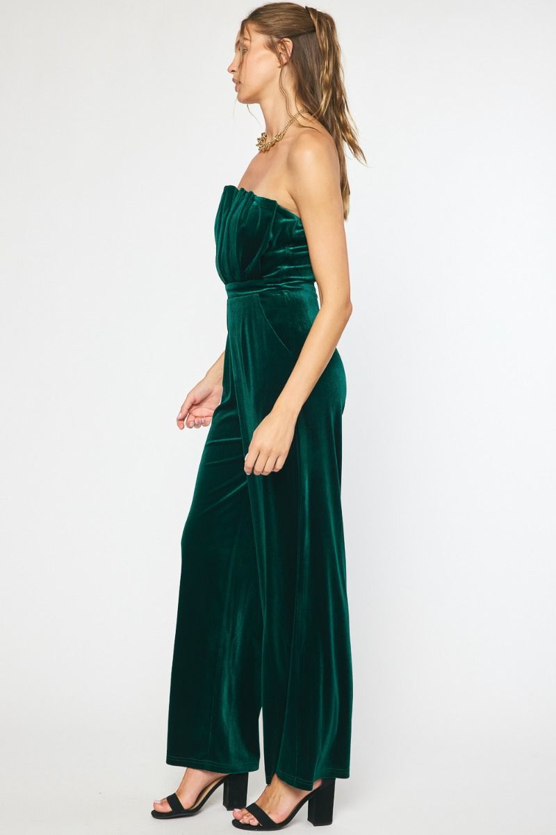 Turn Heads with our Emerald Velvet Sleeveless Pant Romper - Stylish, Elegant, and Versatile!