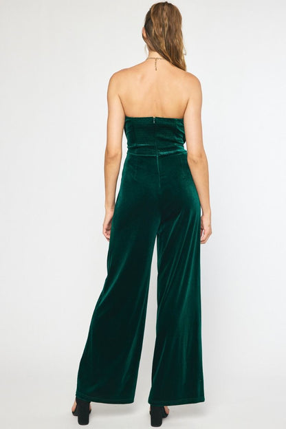 Turn Heads with our Emerald Velvet Sleeveless Pant Romper - Stylish, Elegant, and Versatile!