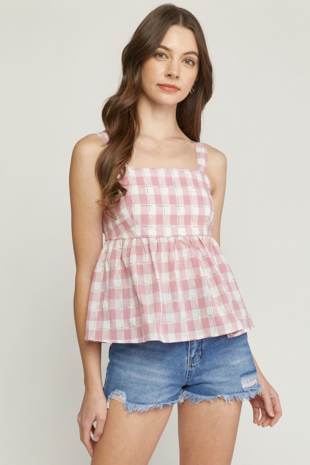 Blush and Bashful Plaid Tank with Adjustable Straps