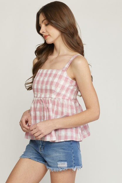 Blush and Bashful Plaid Tank with Adjustable Straps