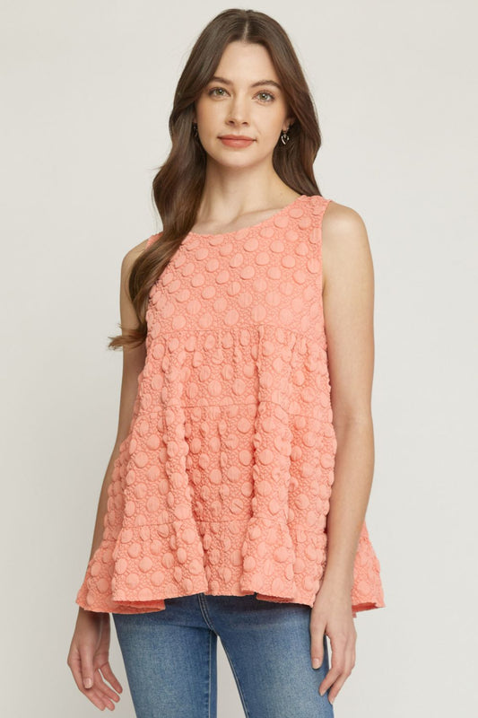 Peach Babydoll Tank with Bubble Details